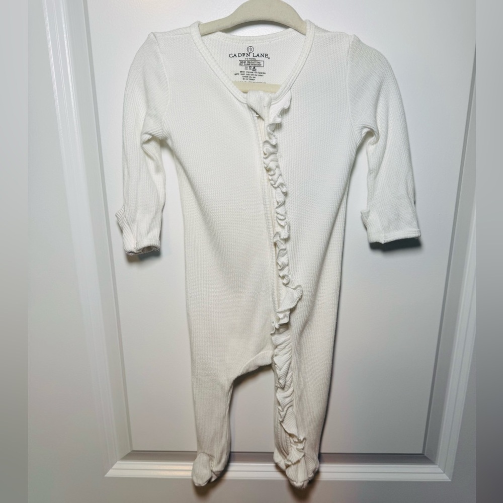 Caden Lane Cream Ruffle-Front Thermal Footed One-Piece Pajamas